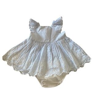 GAP Blue Striped Eyelet Baby Dress with Bloomers 3-6 months